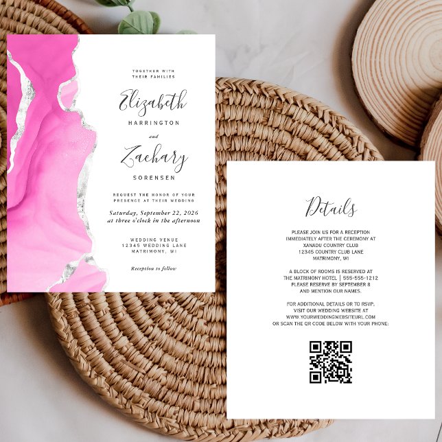 Lámina Invitación de boda con código QR de ágata plateada (Subido por el creador)