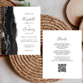 Lámina Invitación de boda con código QR de ágata plateada