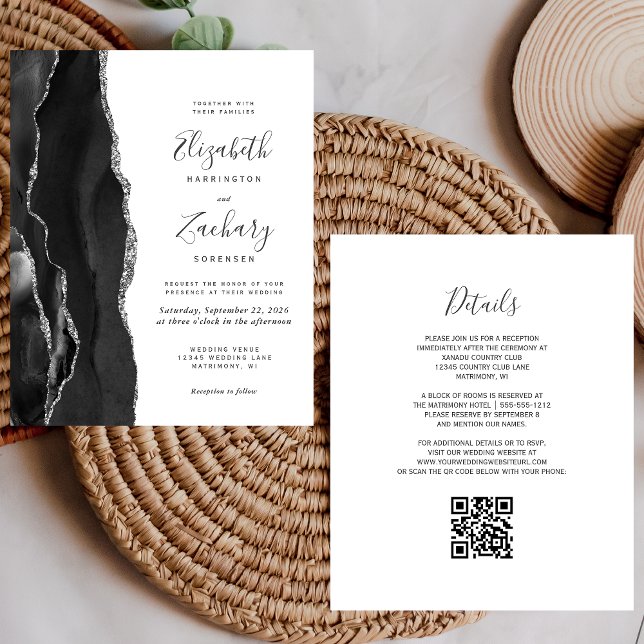 Lámina Invitación de boda con código QR de ágata plateada (Subido por el creador)