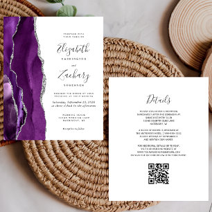 Lámina Invitación de boda con código QR de ágata plateada
