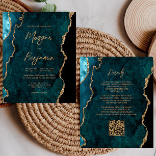 Lámina Invitación de boda con código QR de ágata teal de 