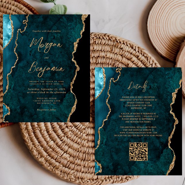 Lámina Invitación de boda con código QR de ágata teal de  (Subido por el creador)
