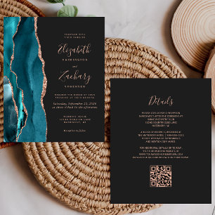 Lámina Invitación de boda con código QR de ágata teal dor