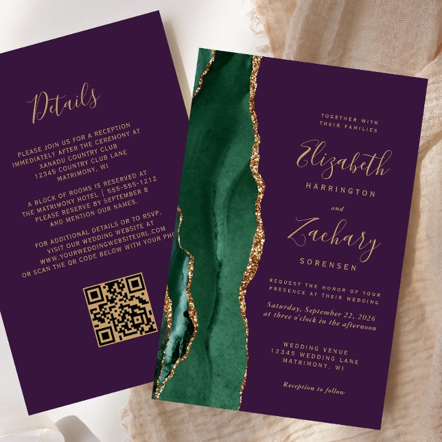 Lámina Invitación de boda con código QR de ágata verde es (Subido por el creador)