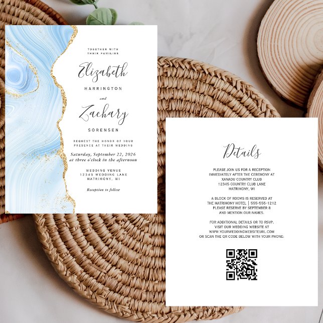 Lámina Invitación de boda con código QR de bebé azul dora (Subido por el creador)