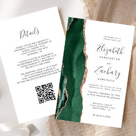 Lámina Invitación de boda con código QR de esmeralda y or
