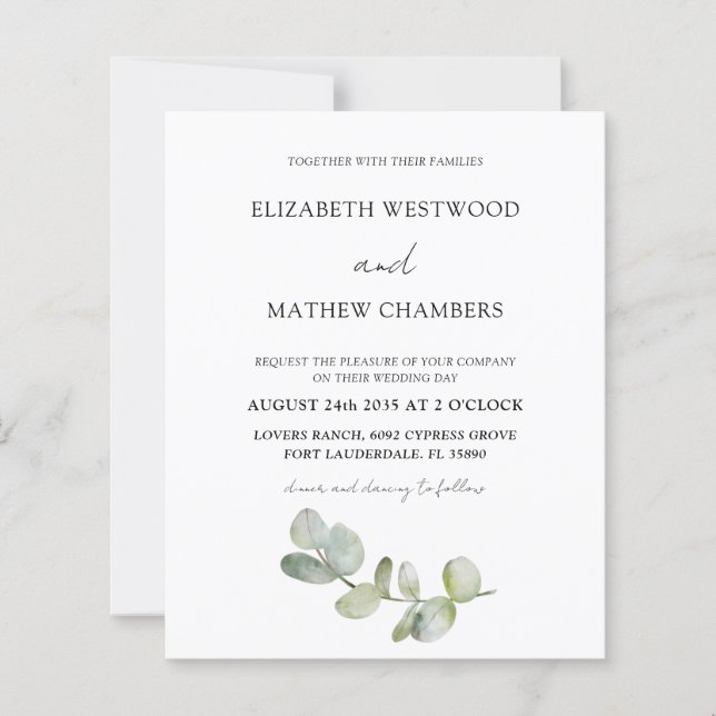Lámina Invitación de boda con código QR de eucalipto econ (Anverso)