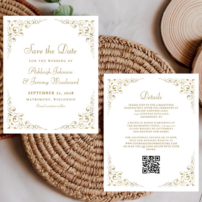 Lámina Invitación de boda con código QR de follaje dorado (Subido por el creador)