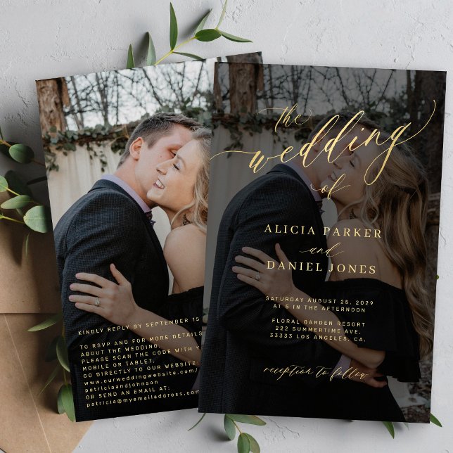 Lámina Invitación de boda con código QR de foto con guión (Subido por el creador)