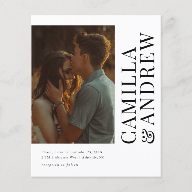 Lámina Invitación de boda con código QR de foto moderna y (Anverso)