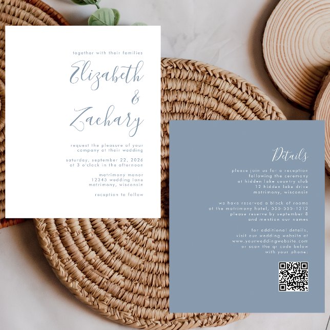 Lámina Invitación de boda con código QR de guión azul pol (Subido por el creador)