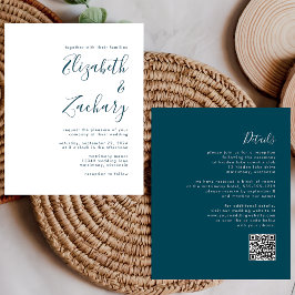 Lámina Invitación de boda con código QR de guión azul tea
