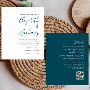Lámina Invitación de boda con código QR de guión azul tea