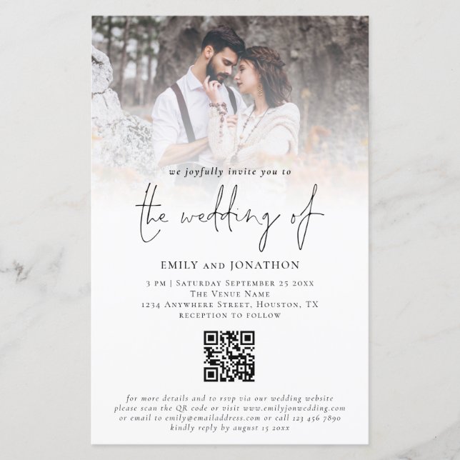 Lámina Invitación de Boda con Código QR de Guión Fotográf (Anverso)