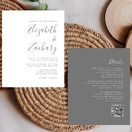 Lámina Invitación de boda con código QR de guión gris mod