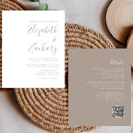 Lámina Invitación de boda con código QR de guión taupe ec