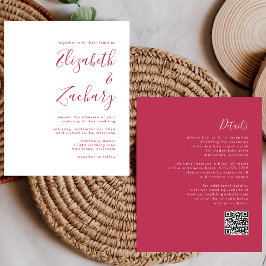 Lámina Invitación de boda con código QR de Magenta económ