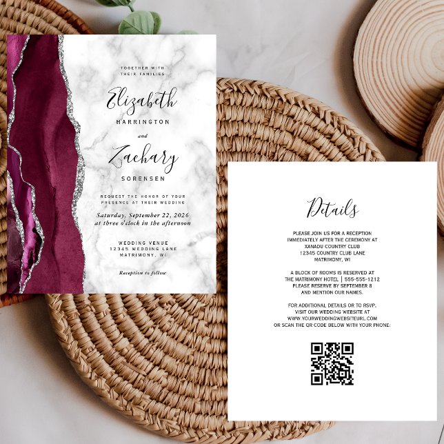 Lámina Invitación de boda con código QR de mármol de ágat (Subido por el creador)