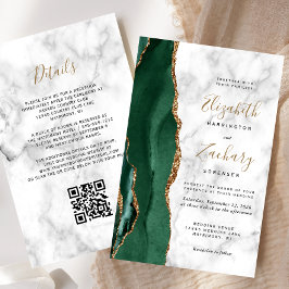Lámina Invitación de boda con código QR de mármol verde e