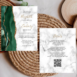 Lámina Invitación de boda con código QR de mármol verde e