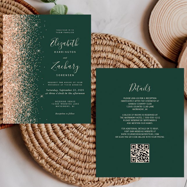 Lámina Invitación de boda con código QR de melocotón verd (Subido por el creador)