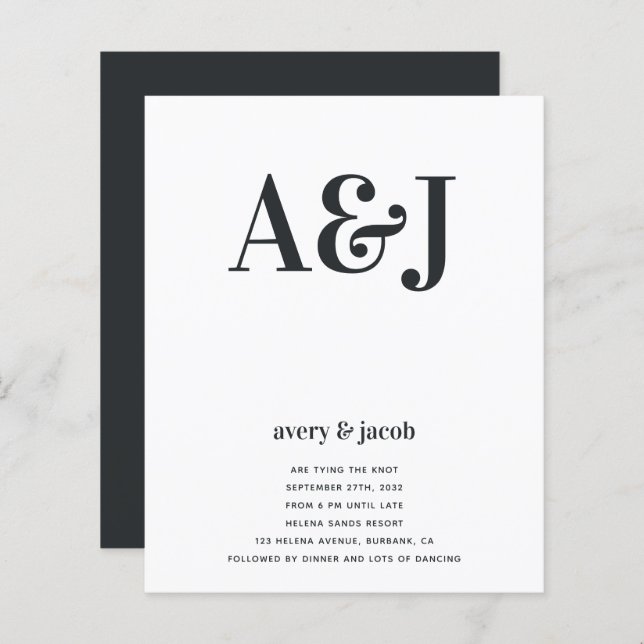 Lámina Invitación de boda con código QR de monograma de p (Anverso / Reverso)