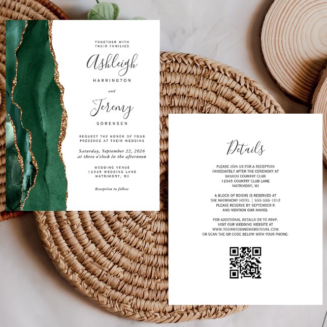 Lámina Invitación de Boda con Código QR de Oro Verde Esme (Subido por el creador)
