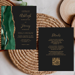 Lámina Invitación de Boda con Código QR de Oro Verde Esme