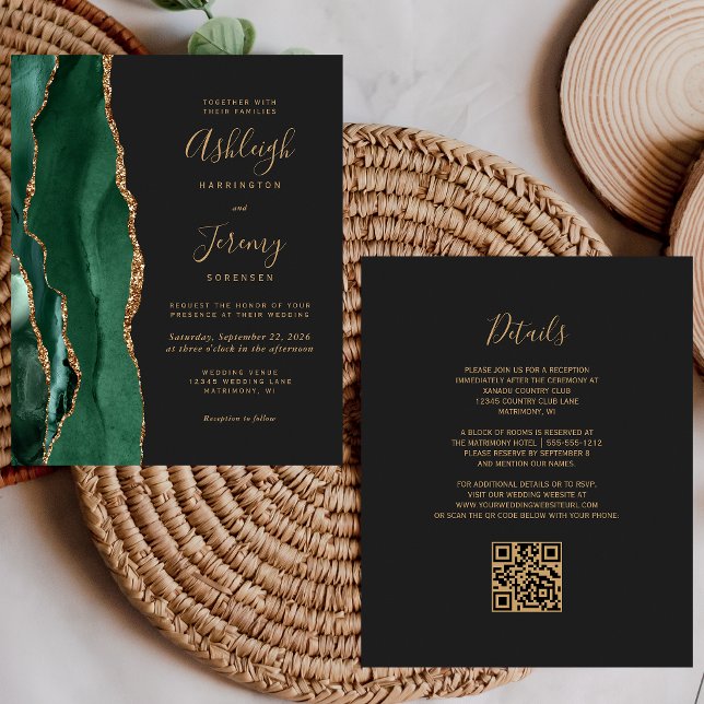 Lámina Invitación de Boda con Código QR de Oro Verde Esme (Subido por el creador)