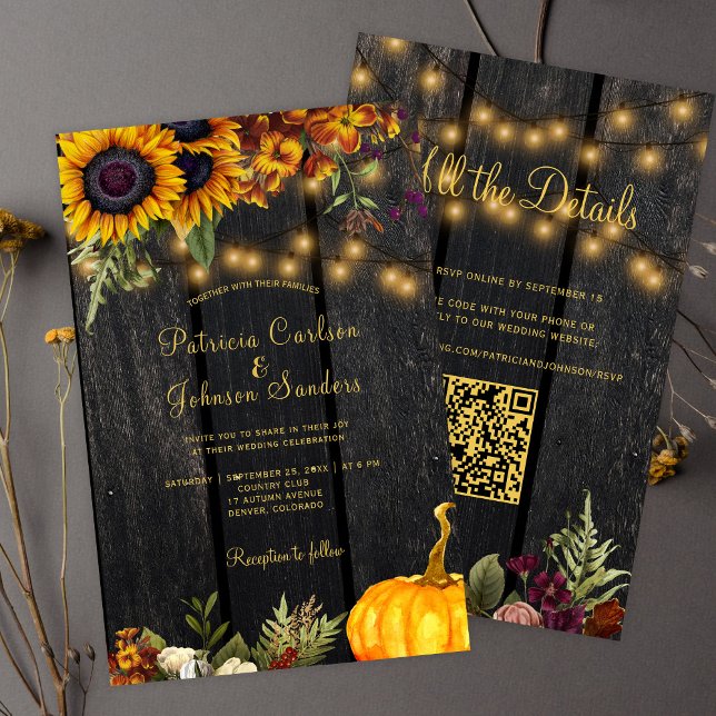 Lámina Invitación de boda con código QR de otoño con RSVP (Subido por el creador)
