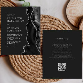 Lámina Invitación de Boda con Código QR de Plata de Ágata