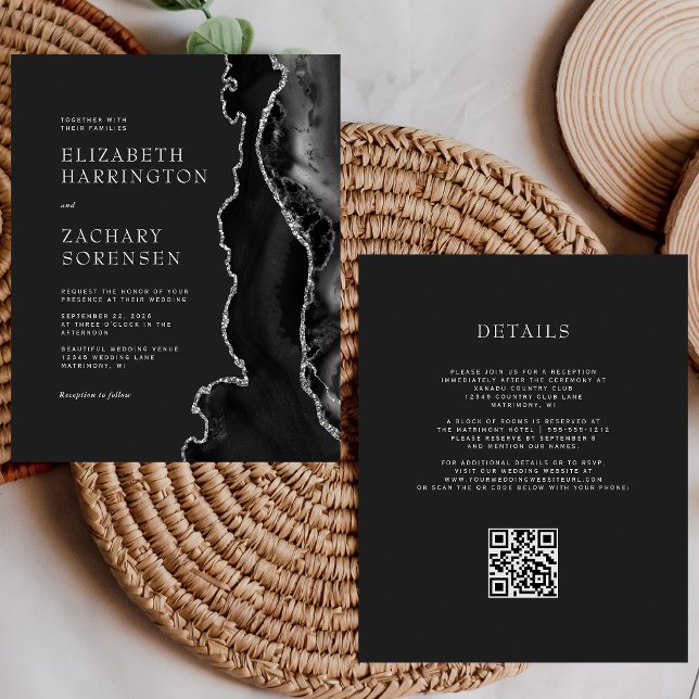 Lámina Invitación de Boda con Código QR de Plata de Ágata (Subido por el creador)