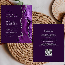 Lámina Invitación de boda con código QR de plata y ágata 
