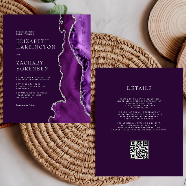 Lámina Invitación de boda con código QR de plata y ágata  (Subido por el creador)