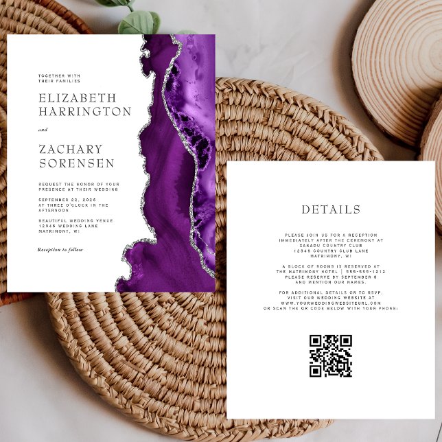 Lámina Invitación de boda con código QR de plata y ágata  (Subido por el creador)