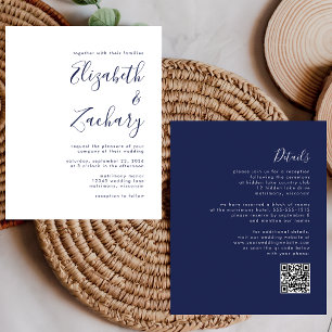 Lámina Invitación de boda con código QR de texto azul mar