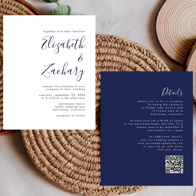 Lámina Invitación de boda con código QR de texto azul mar (Subido por el creador)