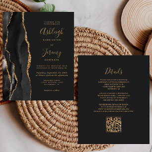 Lámina Invitación de Boda con Código QR Dorado Oscuro Pre