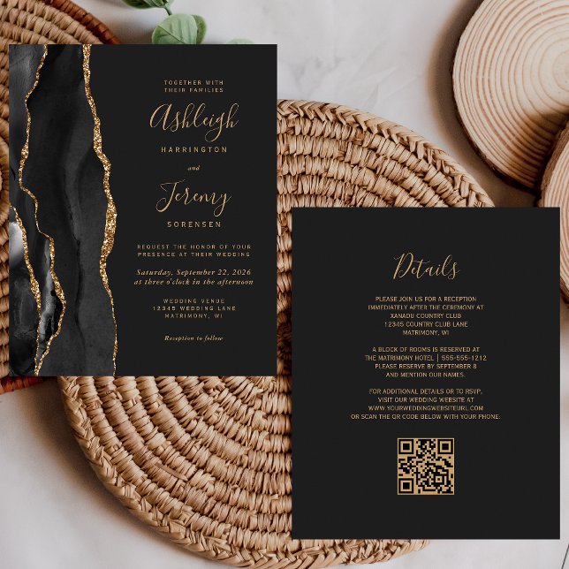 Lámina Invitación de Boda con Código QR Dorado Oscuro Pre (Subido por el creador)
