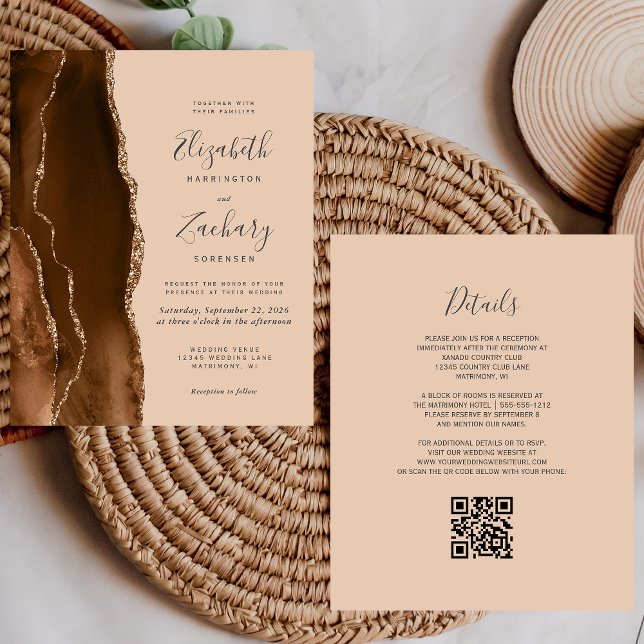 Lámina Invitación de boda con código QR dorado pardo de P (Subido por el creador)
