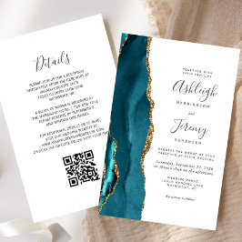 Lámina Invitación de Boda con Código QR Dorado Turquesa P