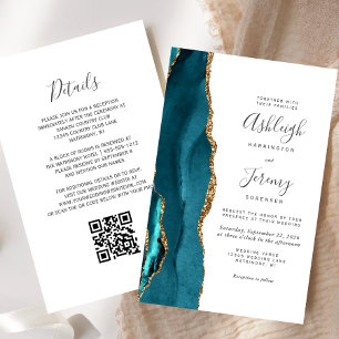 Lámina Invitación de Boda con Código QR Dorado Turquesa P