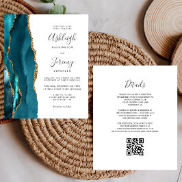 Lámina Invitación de Boda con Código QR Dorado Turquesa P
