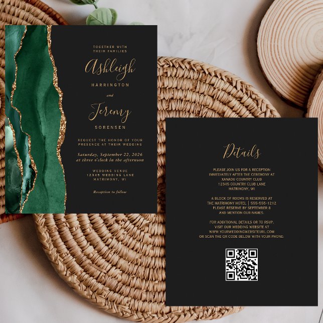 Lámina Invitación de boda con código QR dorado verde esme (Subido por el creador)