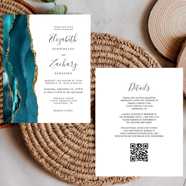 Lámina Invitación de boda con código QR dorado y turquesa (Subido por el creador)