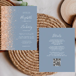 Lámina Invitación de boda con código QR en azul polvorien
