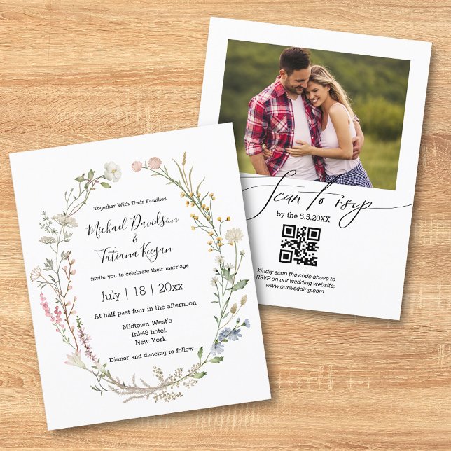 Lámina invitación de boda con código qr floral de acuarel (Subido por el creador)