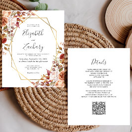 Lámina Invitación de boda con código QR floral de otoño e