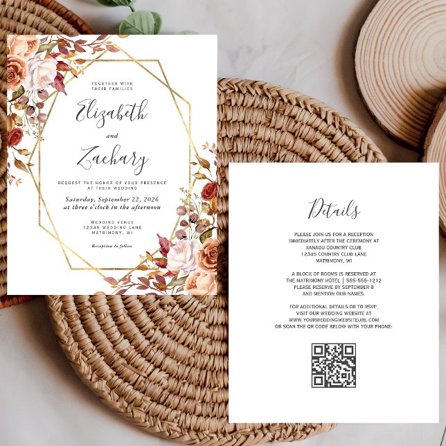 Lámina Invitación de boda con código QR floral de otoño e (Subido por el creador)