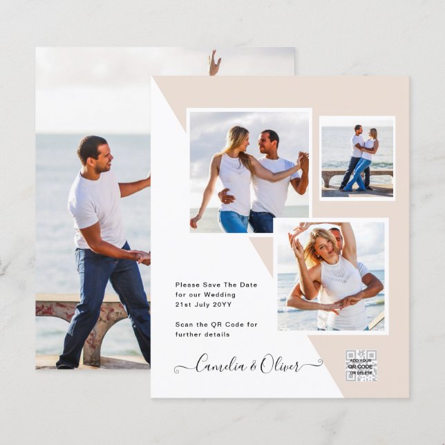 Lámina Invitación de Boda con Código QR FOTO Champagne Bl (Anverso / Reverso)